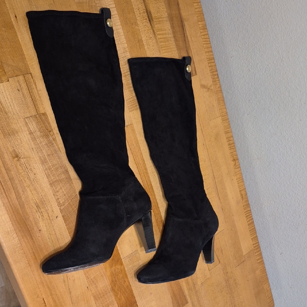 Coach Black Velvet Heeled Boots